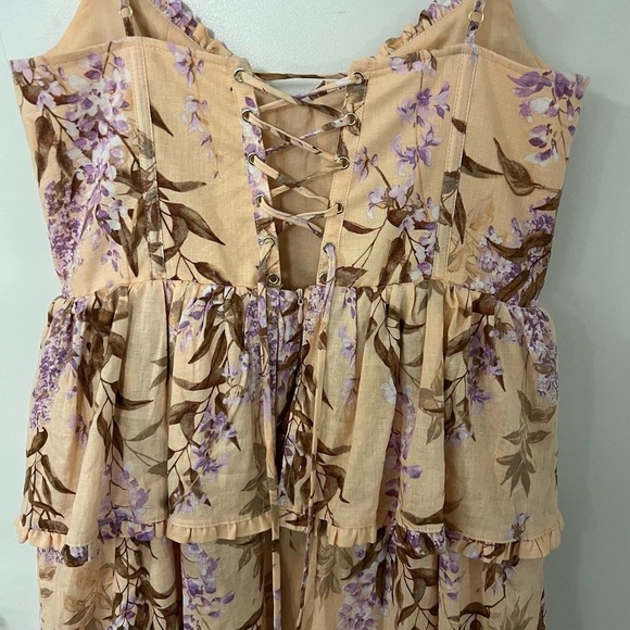 House of Harlow Linen Bustier Lace-up-back  Tiered Maxi Dress Size Small NWOT - Picture 4 of 8